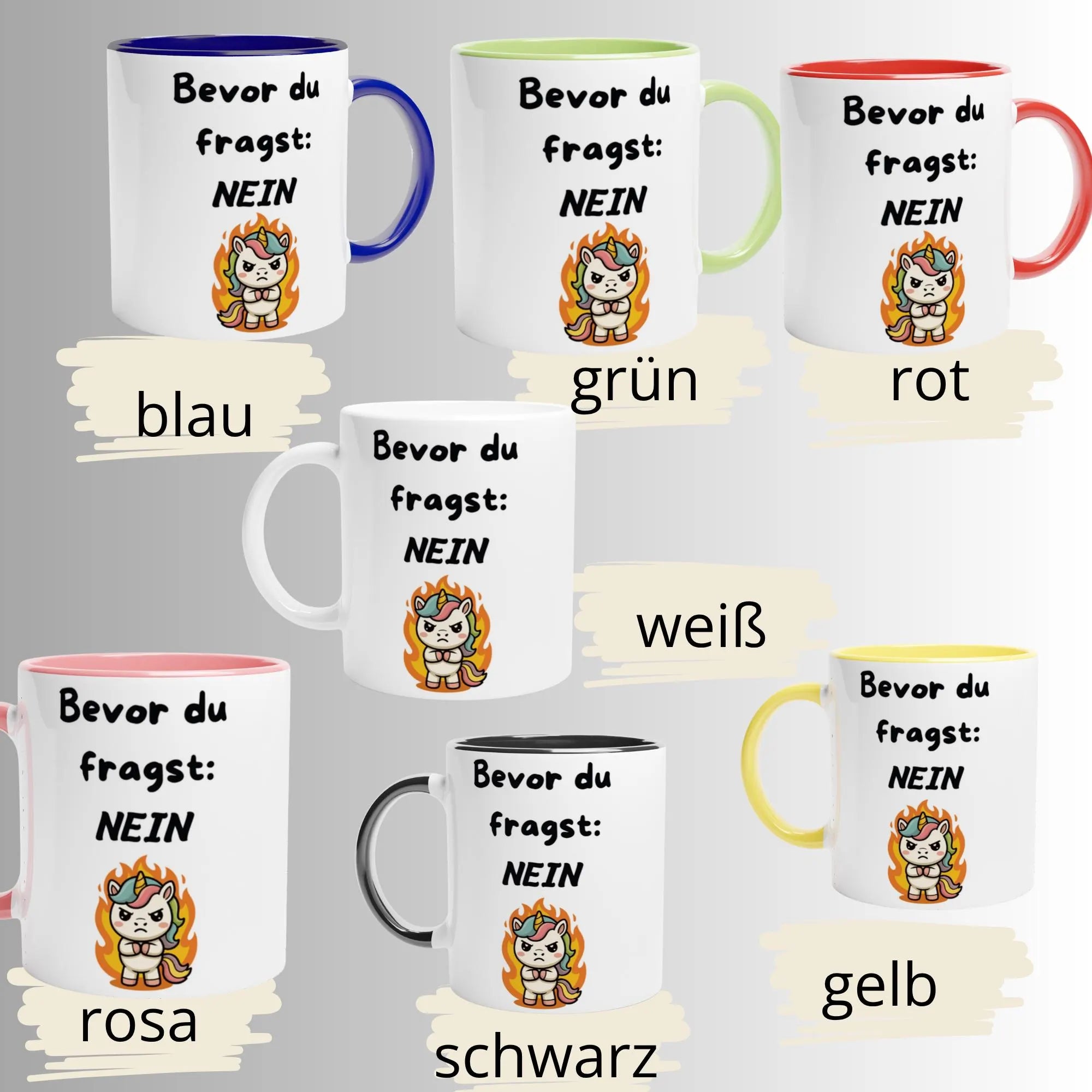 Lustige Einhorn Tasse mit witzigem Spruch - Bevor du fragst  Nein Geschenkidee für Frau und Mann