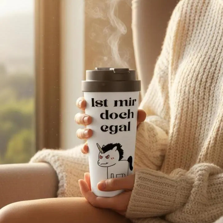 Lustiger Thermobecher mit sarkastischem Spruch - Ist mir doch egal