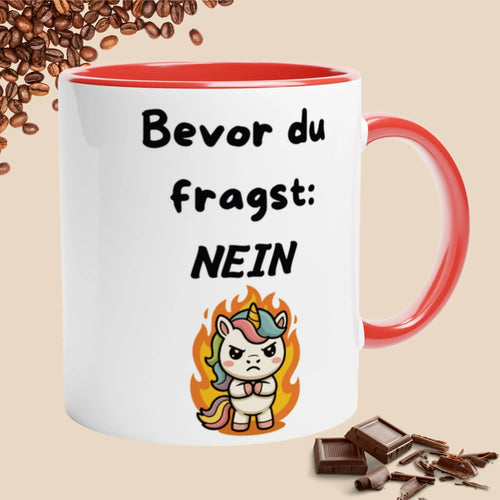 Lustige Einhorn Tasse mit witzigem Spruch - Bevor du fragst  Nein Geschenkidee für Frau und Mann