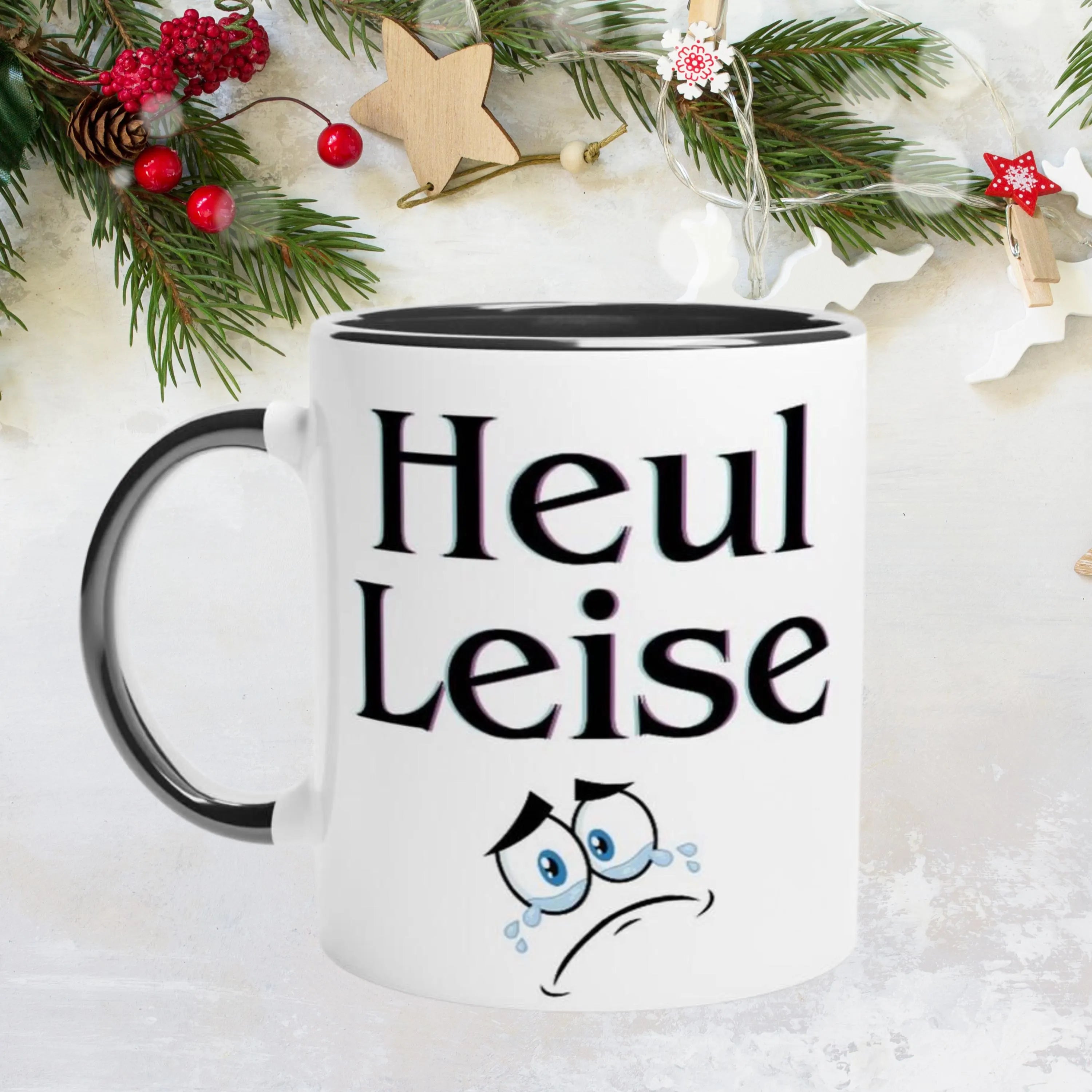 LustigeTasse mit Spruch Keramiktasse ,-Heul leise! , Geschenk für Sie Geschenkidee für Ihn, Tasse mit Farbe an der Innenseite unf Henkel