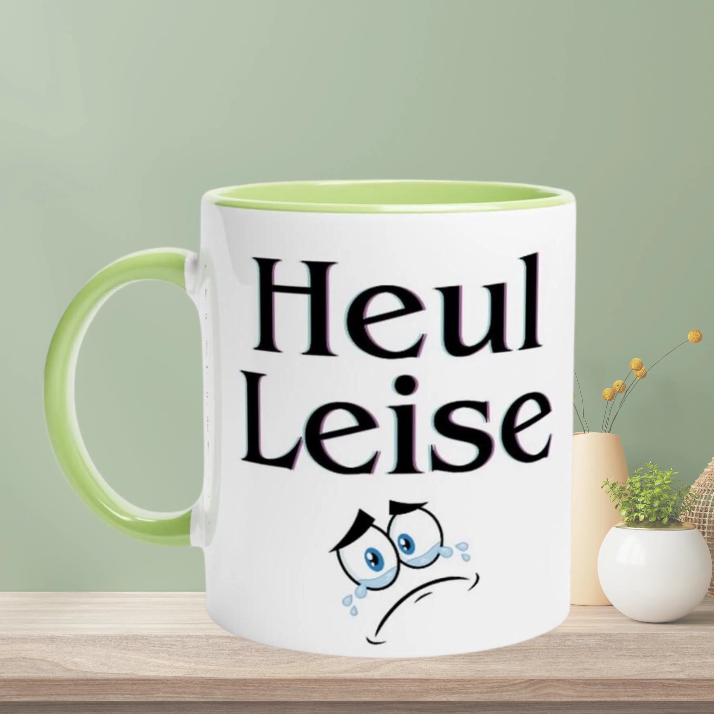 LustigeTasse mit Spruch Keramiktasse ,-Heul leise! , Geschenk für Sie Geschenkidee für Ihn, Tasse mit Farbe an der Innenseite unf Henkel